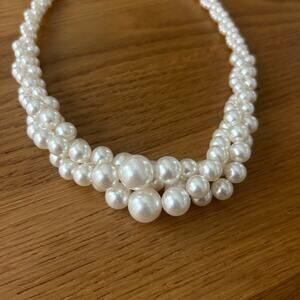 Faux Pearl RMN stamped twisted strand costume necklace short choker style